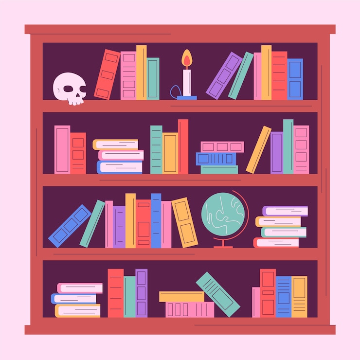 Free Vector hand drawn bookcase with books