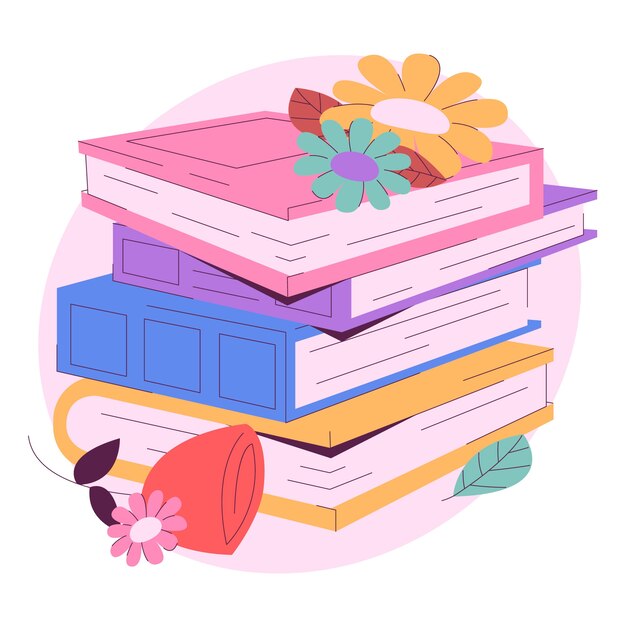 Hand drawn books and flowers illustration