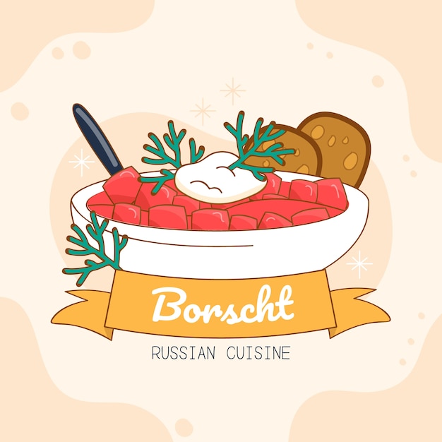 Vettore gratuito cucina russa borsch disegnata a mano