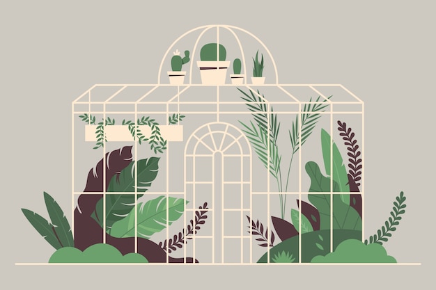 Vettore gratuito illustrazione disegnata a mano del giardino botanico