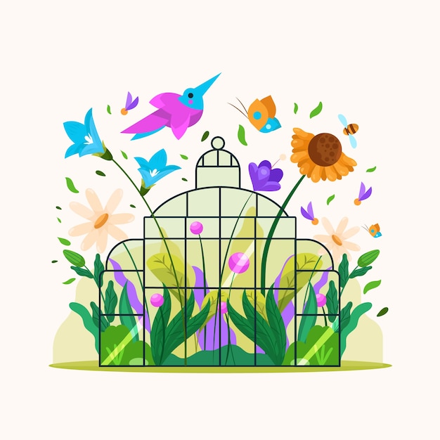 Vettore gratuito illustrazione disegnata a mano del giardino botanico