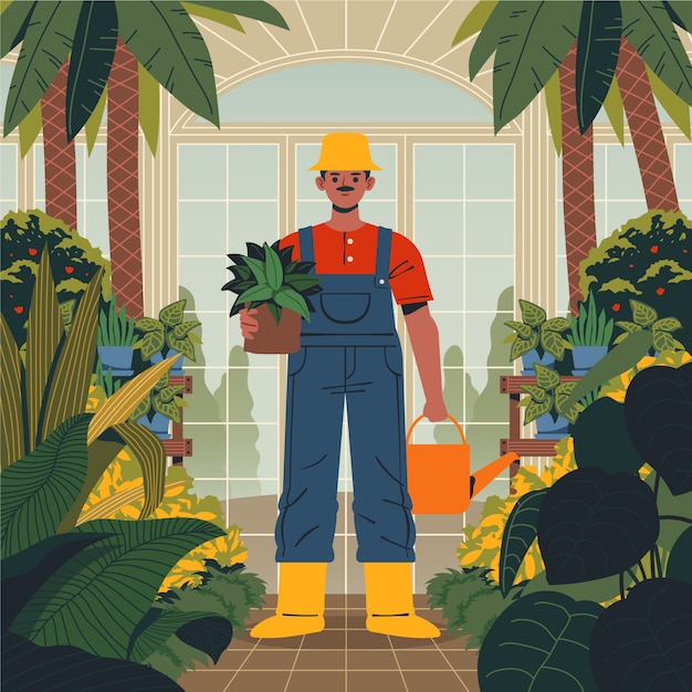 Illustrazione disegnata a mano del giardino botanico