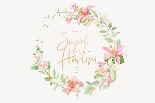 Free vector hand drawn botanical lily and daisy wreath background