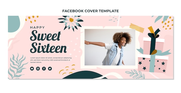 Free vector hand drawn botanical sweet 16 facebook cover