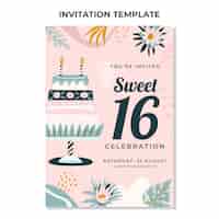 Free vector hand drawn botanical sweet 16 invitation