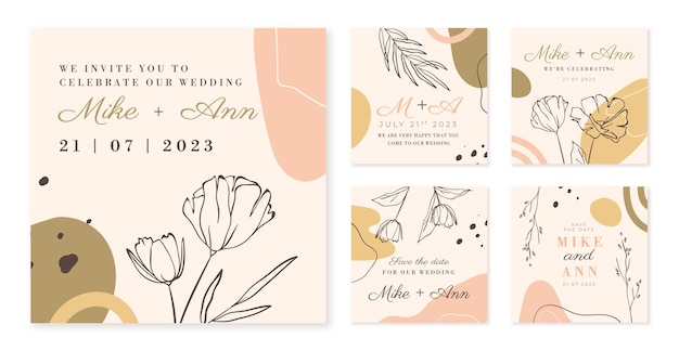 Free vector hand drawn botanical wedding instagram posts