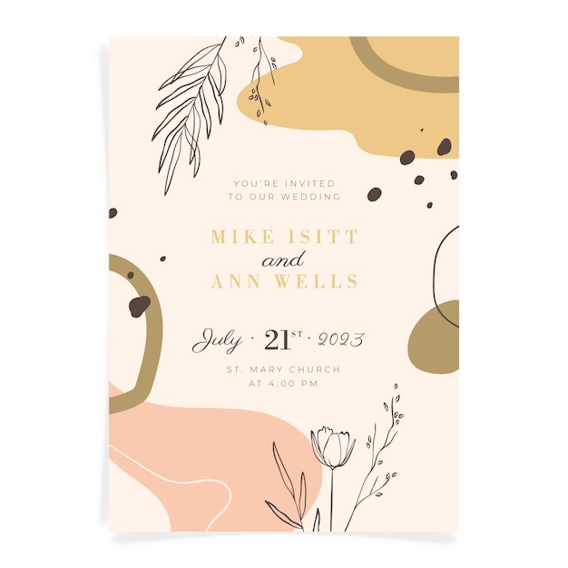 Hand drawn botanical wedding invitation