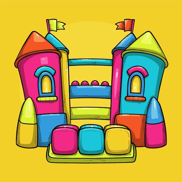 Hand drawn bounce house illustration