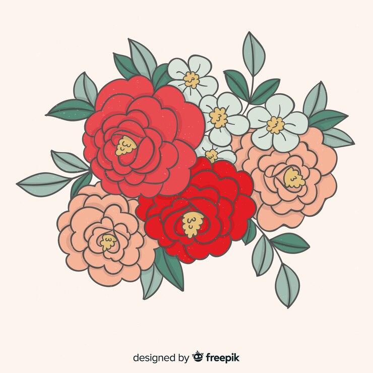 무료 Vector 손으로 그린 꽃다발 배경