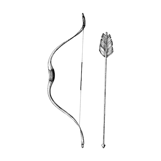 Hand drawn bow and arrow