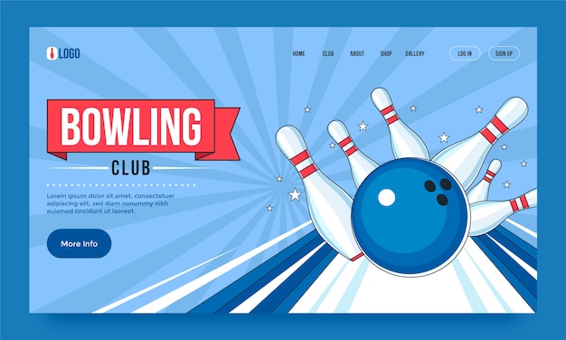 Vettore gratuito pagina di destinazione del gioco di bowling disegnata a mano