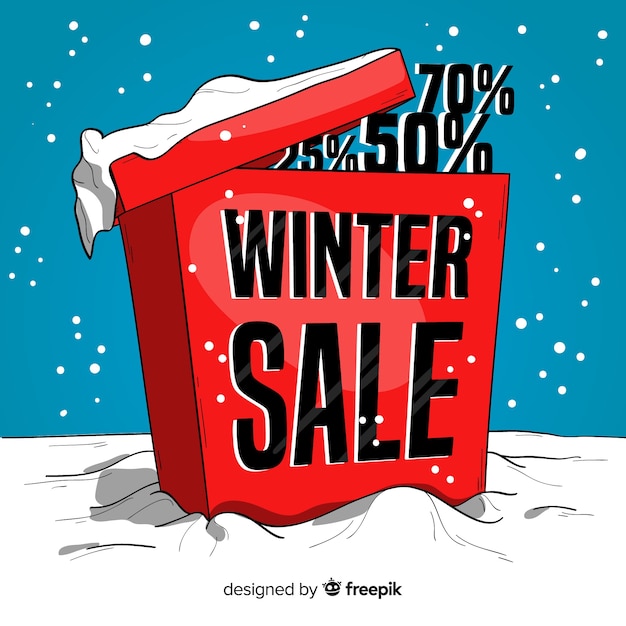 Hand drawn box winter sale background