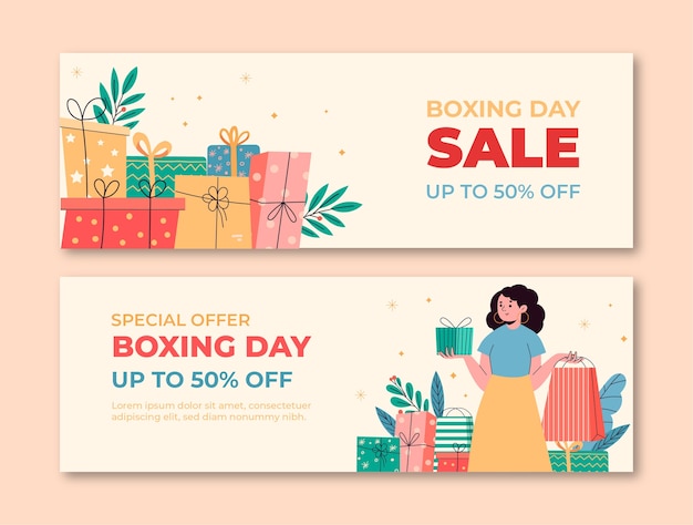 Free vector hand drawn boxing day horizontal banners set
