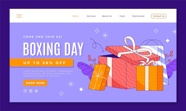 Hand drawn boxing day landing page template