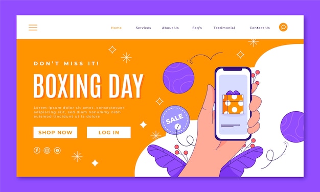 手描きのボクシングデーのランディングページテンプレート