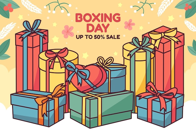 Hand drawn boxing day sale background