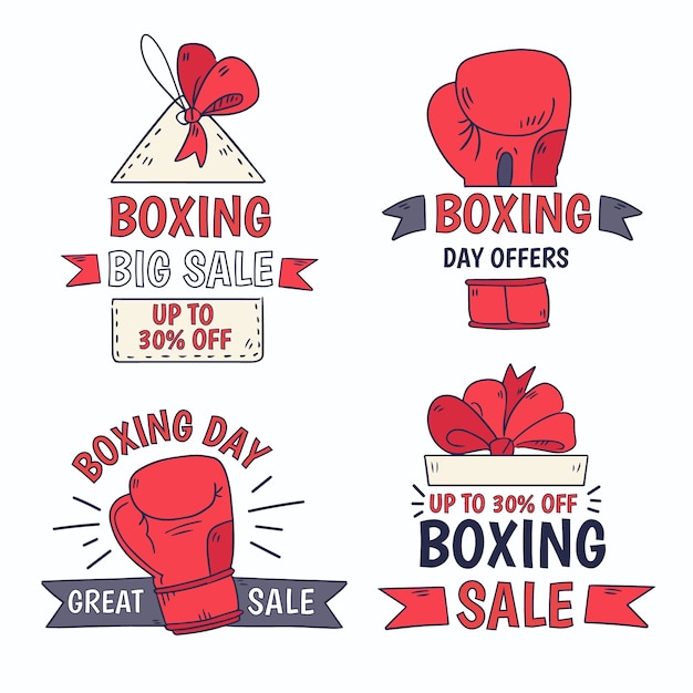 Vettore gratuito collezione di badge vendita boxing disegnata a mano