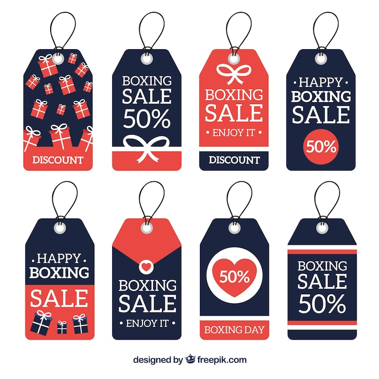 Free Vector hand drawn boxing day sale badge in navy blue