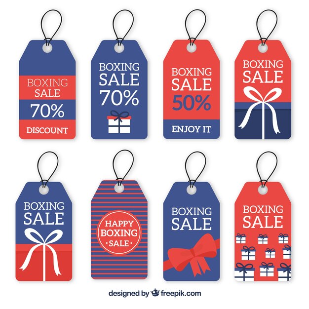 Free vector hand drawn boxing day sale badge in red and blue