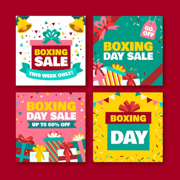 Hand drawn boxing day sale instagram posts collection