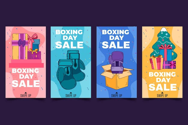 Hand drawn boxing day sale instagram stories collection