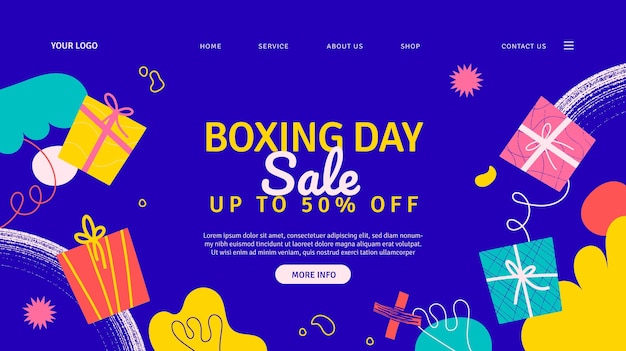 Hand drawn boxing day sale landing page template
