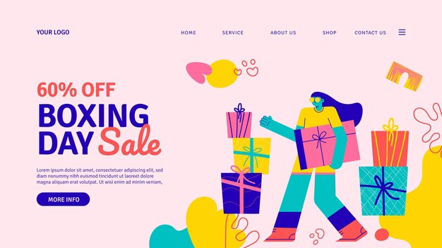 Hand drawn boxing day sale landing page template