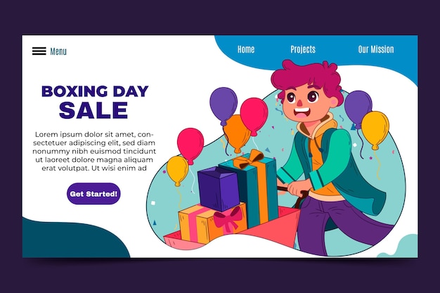 Hand drawn boxing day sale landing page template