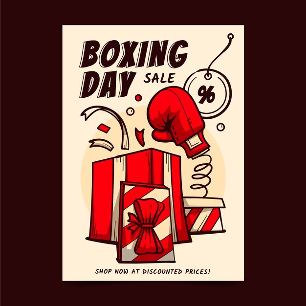 Hand drawn boxing day sale vertical poster template