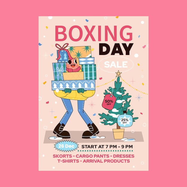 Free vector hand drawn boxing day vertical poster template