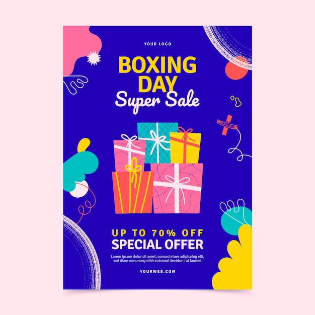 Hand drawn boxing day vertical sale poster template