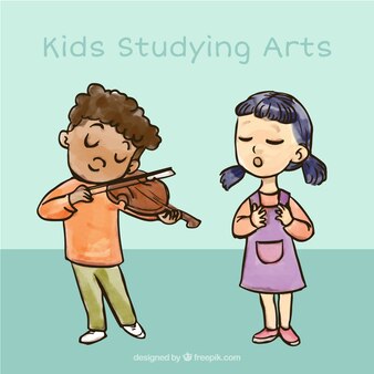 バイオリン​と​女の子​の​歌​を​演奏​手描き​の​少年
