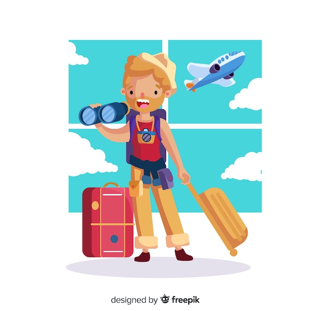 Hand drawn boy traveling background