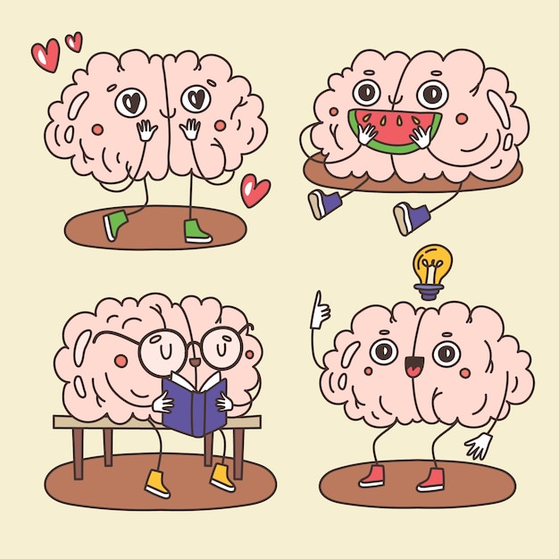 Hand drawn brain cartoon illustration