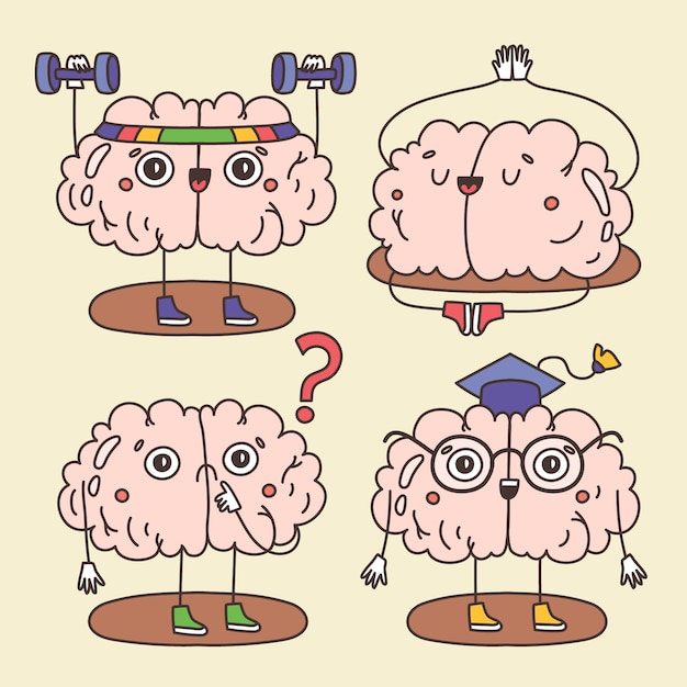 Hand drawn brain cartoon illustration