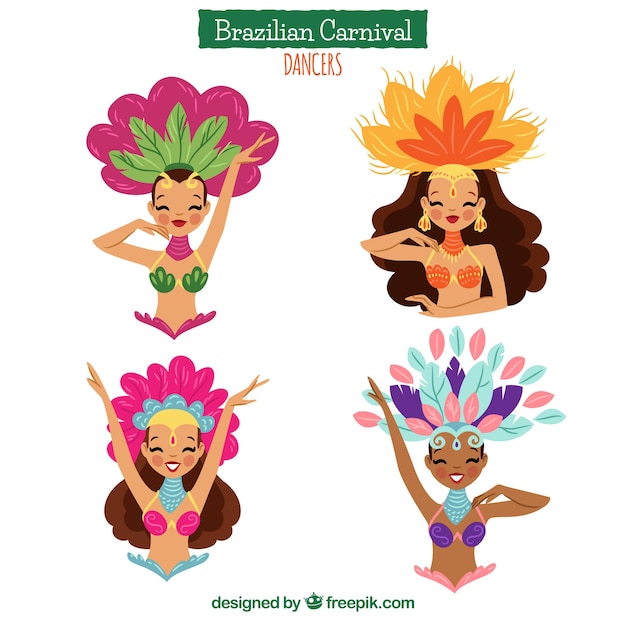 Коллекция рисованной бразильской карнавальной танцовщицы