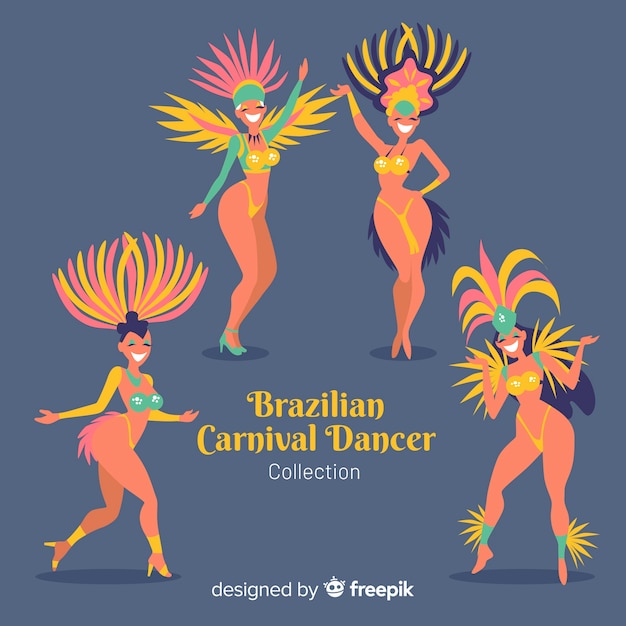 Free vector hand drawn brazilian carnival dancer set