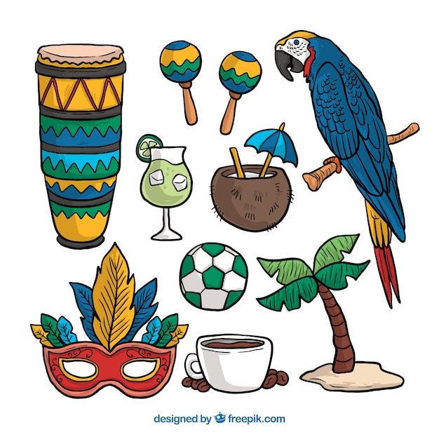 Free vector hand drawn brazilian carnival element collection