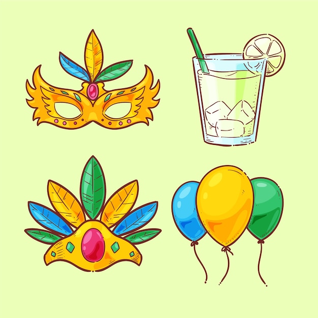 Free vector hand drawn brazilian carnival elements collection