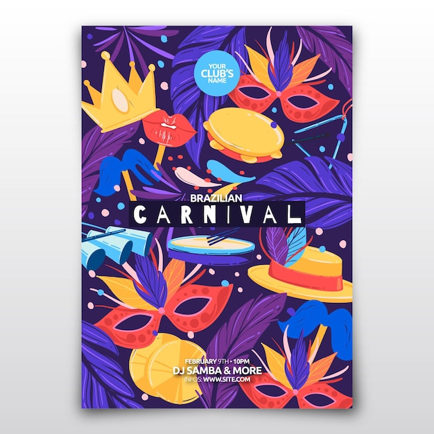Hand drawn brazilian carnival flyer template