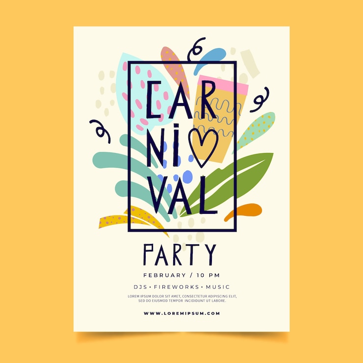 Free Vector hand drawn brazilian carnival flyer with colourful leaves