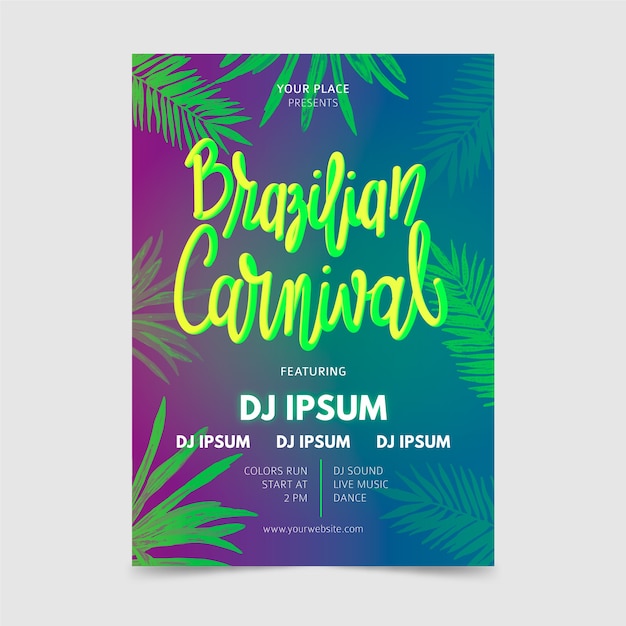 Hand drawn brazilian carnival flyer with tropical leaves