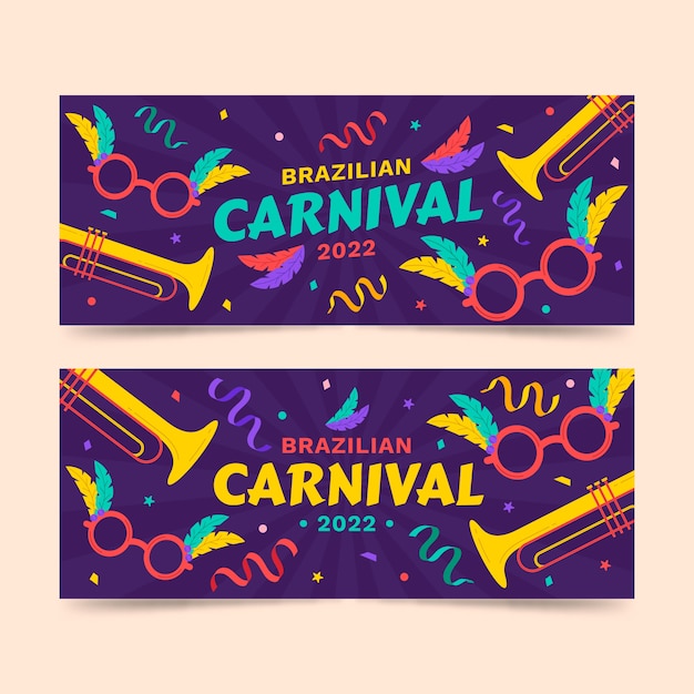 Hand drawn brazilian carnival horizontal banners set