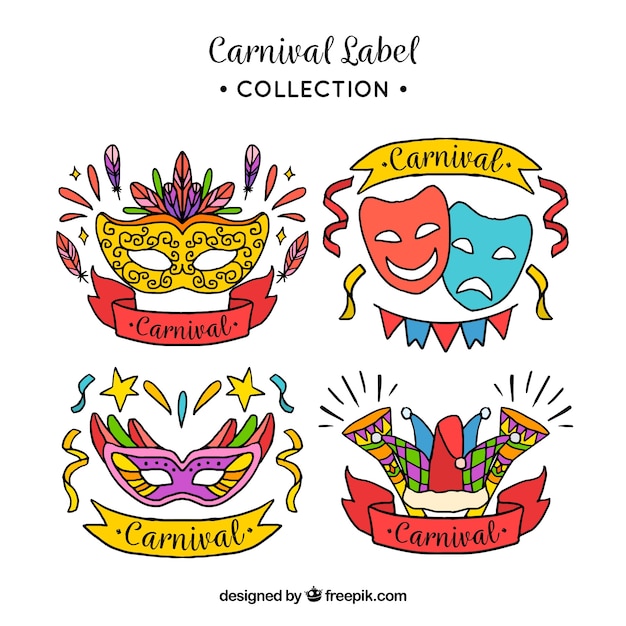 Vettore gratuito etichetta di carnevale brasiliano disegnato a mano / collezione di badge