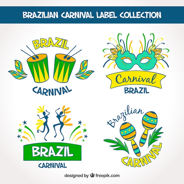 Hand drawn brazilian carnival label/badge collection