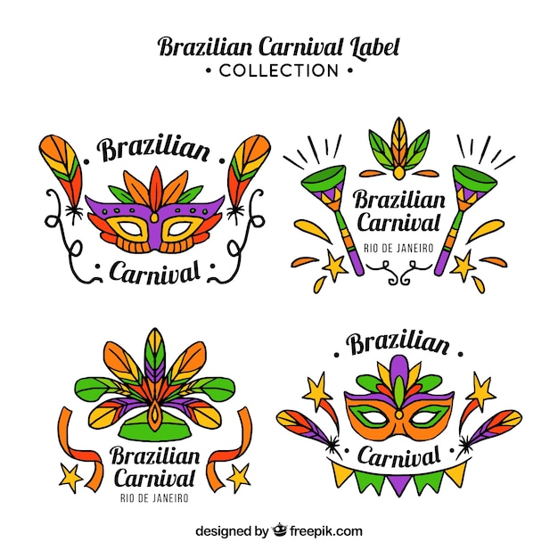 Accumulazione disegnata a mano dell'etichetta di carnevale brasiliano