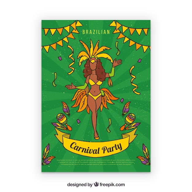 Free vector hand drawn brazilian carnival party flyer/poster template