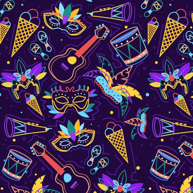 Hand-drawn brazilian carnival pattern collection