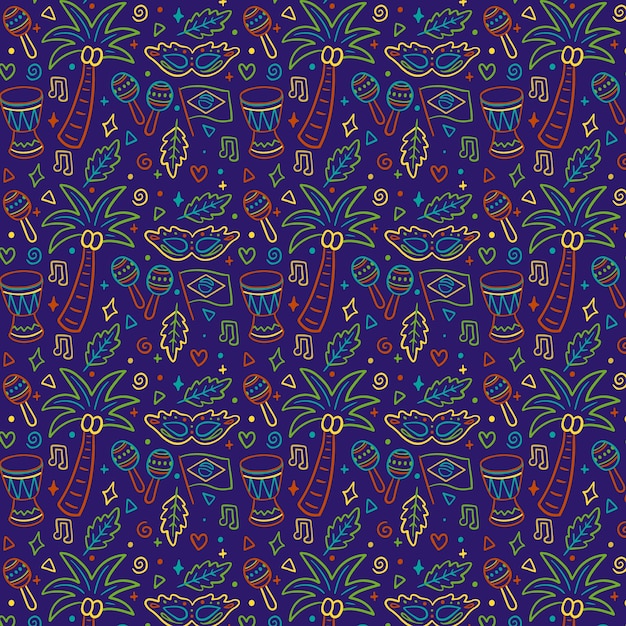 Hand drawn brazilian carnival pattern concept