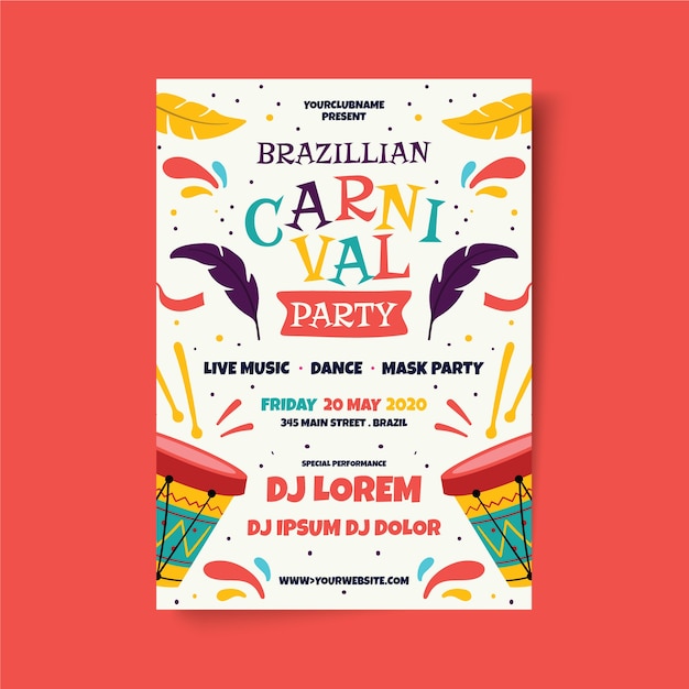Hand drawn brazilian carnival poster template